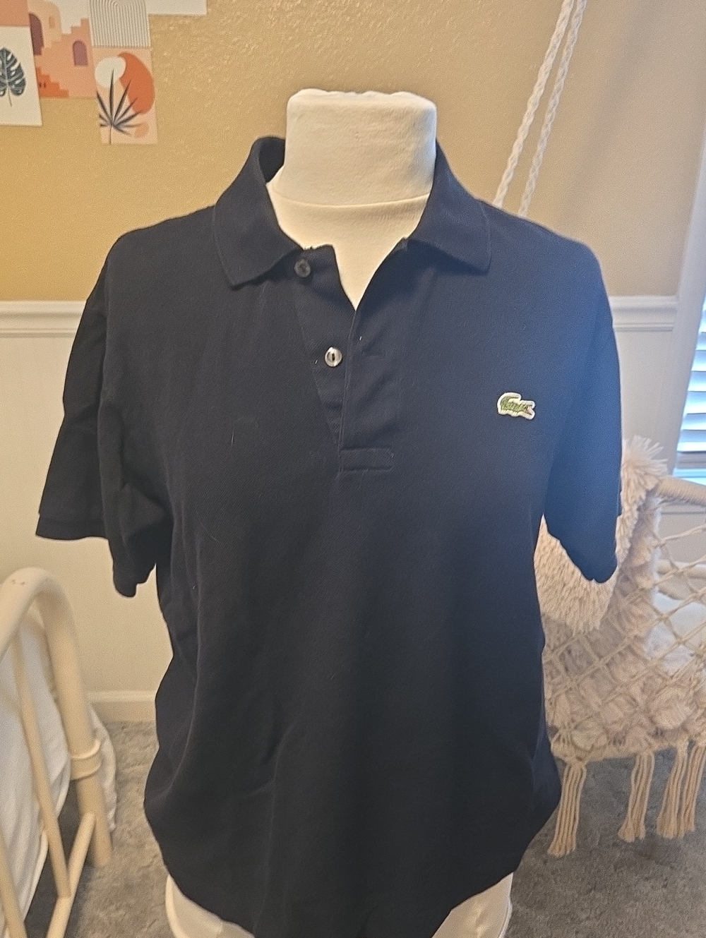 Lacoste Navy Short-Sleeve Polo with Green Crocodile Patch